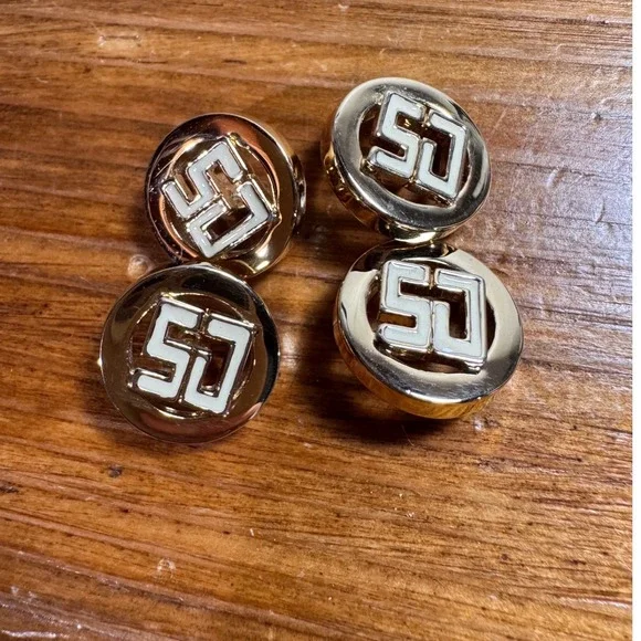 St John Vintage Gold Tone SJ Logo Buttons Set of 4 Enamel Shank 3/4" Replacement - Picture 3 of 4